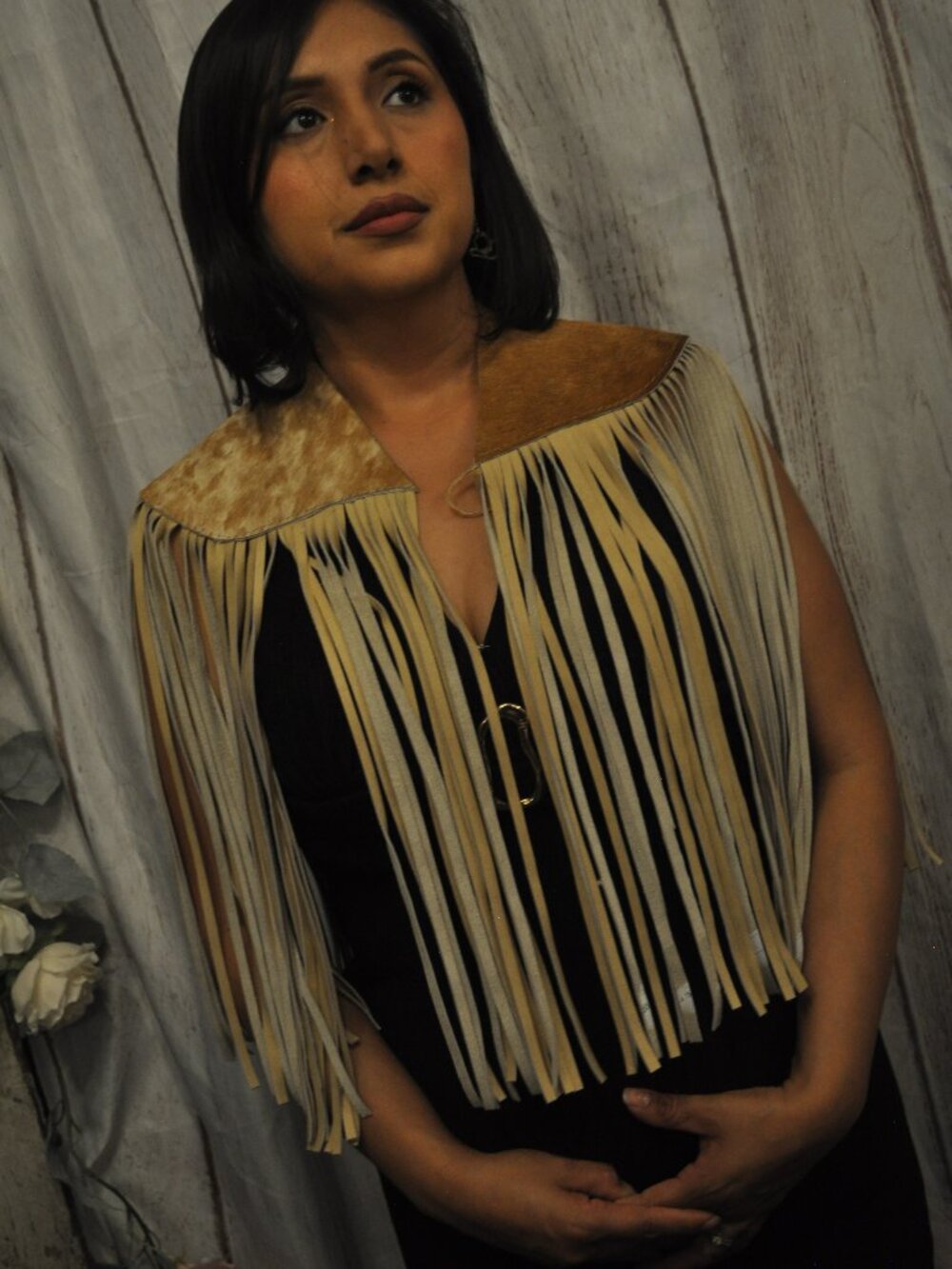 Light Brown Brindle Cowhide Fringe Shawl – Western Boho Cape